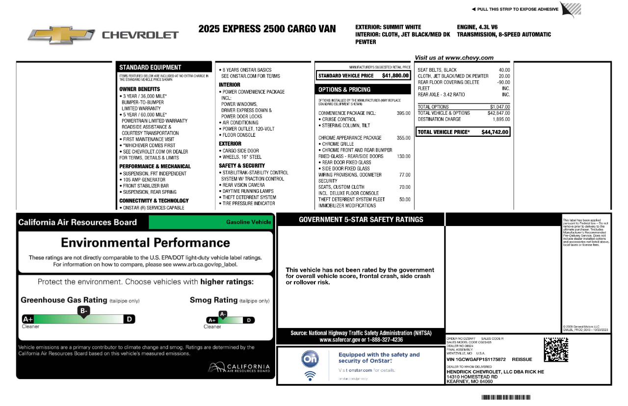 Chevrolet Express Cargo Van RWD 2500 135" 2025
