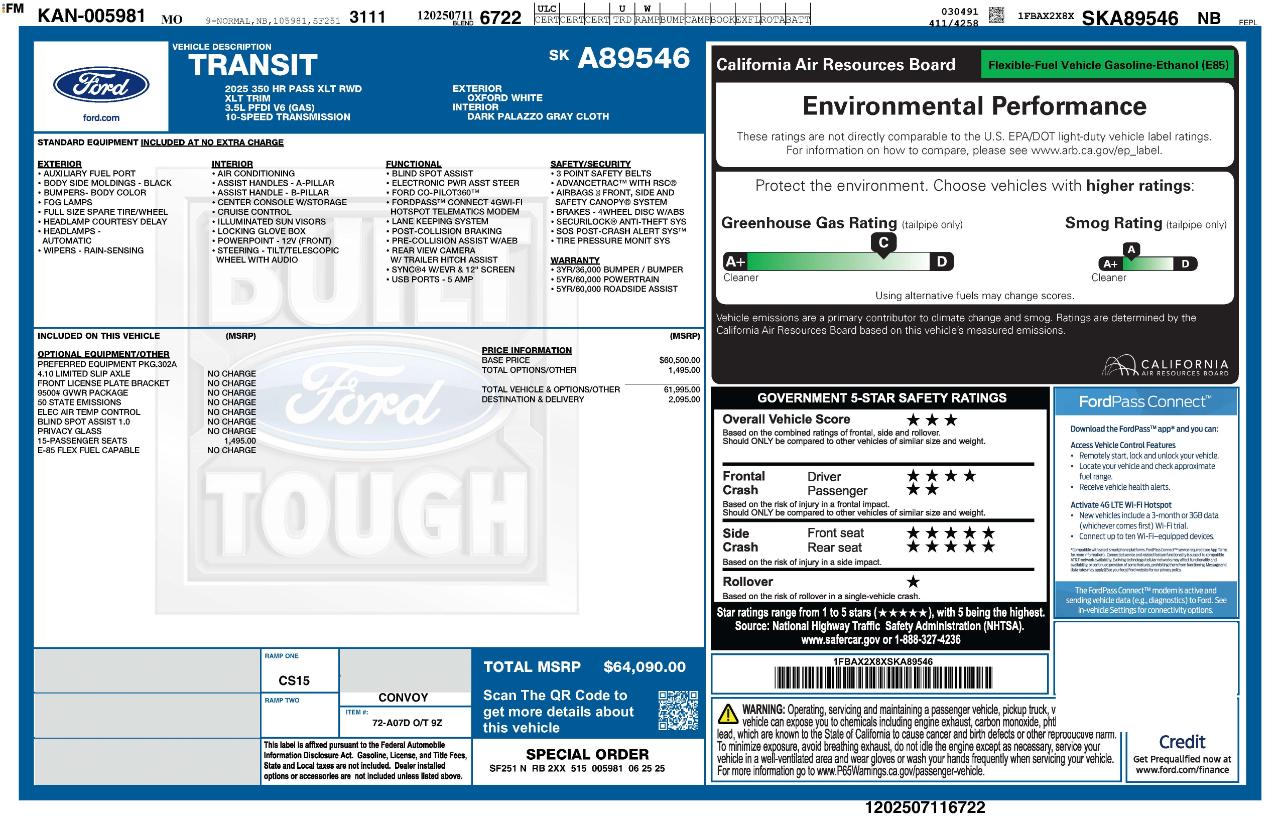 Ford Transit Passenger Wagon T-350 148" High Roof XLT RWD 2025