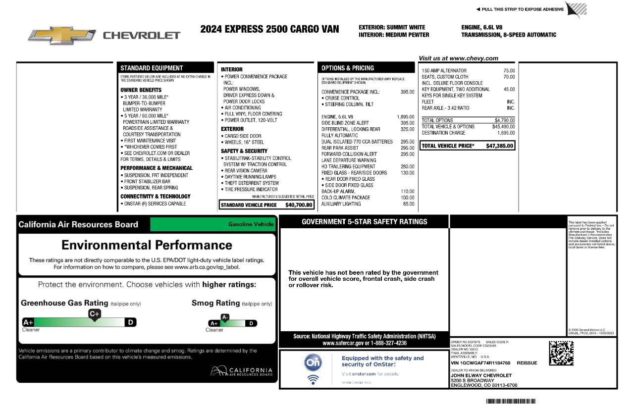 Chevrolet Express Cargo Van RWD 2500 135" 2024