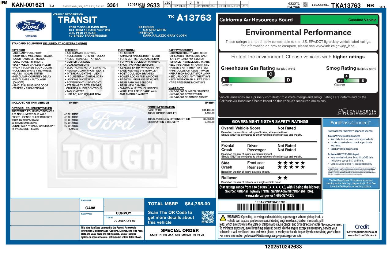 Ford Transit Passenger Wagon T-350 148" Low Roof XLT RWD 2026