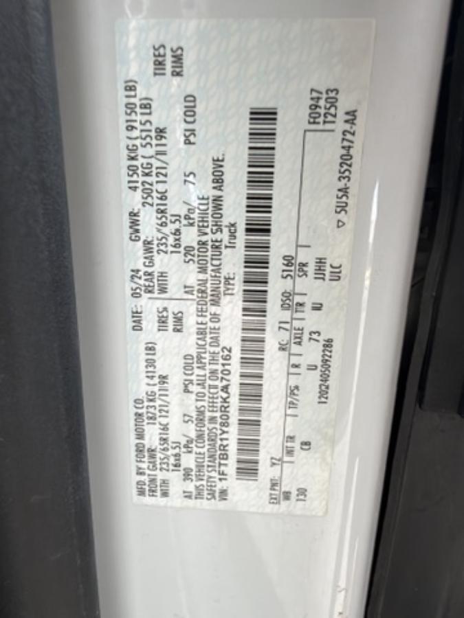 Ford Transit Cargo Van T-250 130" Low Rf 9070 GVWR RWD 2024
