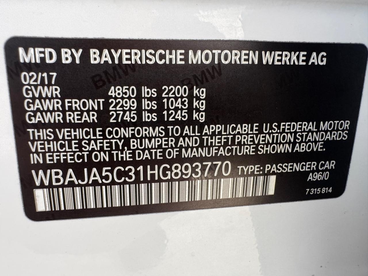 BMW 5 Series 530i Sedan 2017