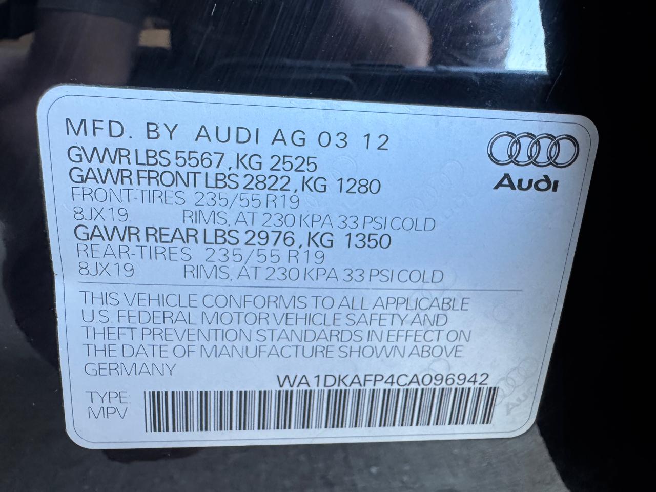 Audi Q5 quattro 4dr 3.2L Premium Plus 2012