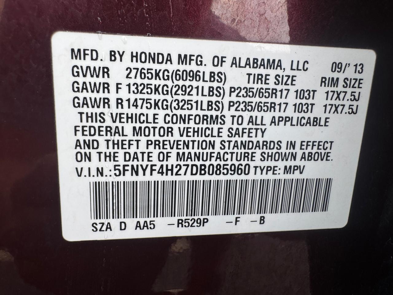Honda Pilot 4WD 4dr LX 2013