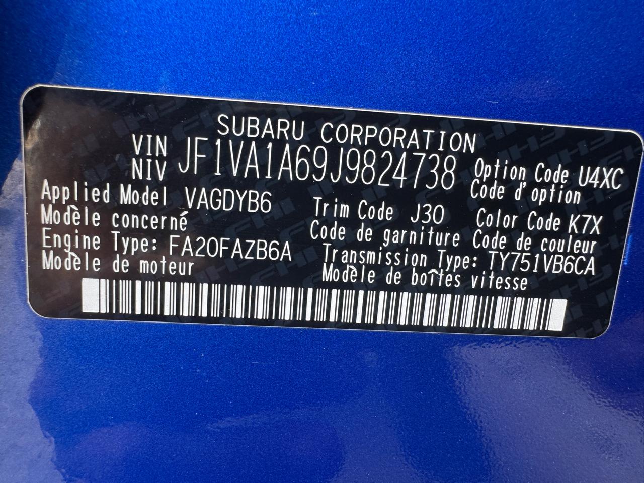 Subaru WRX Manual 2018