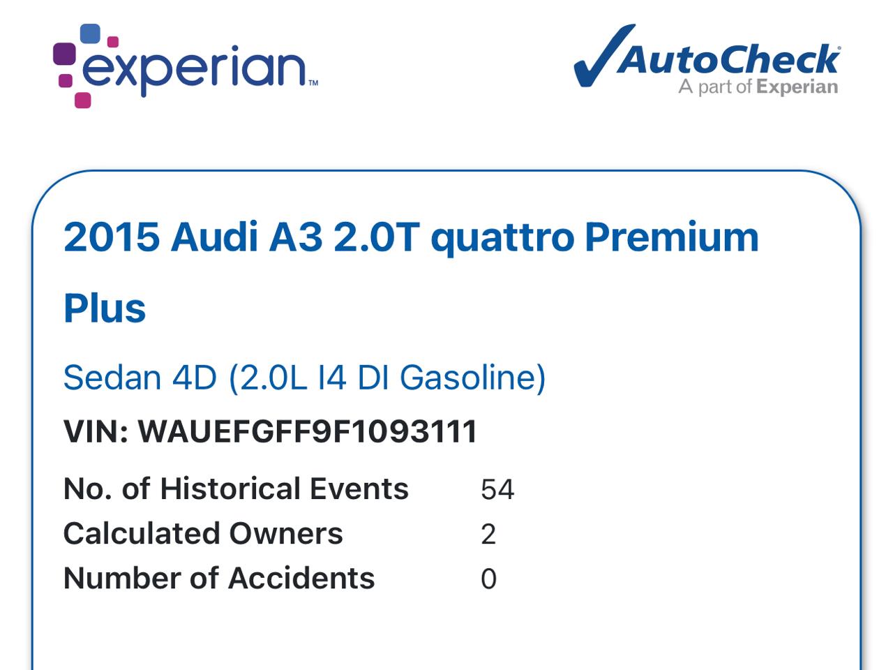 Audi A3 4dr Sdn quattro 2.0T Premium Plus 2015