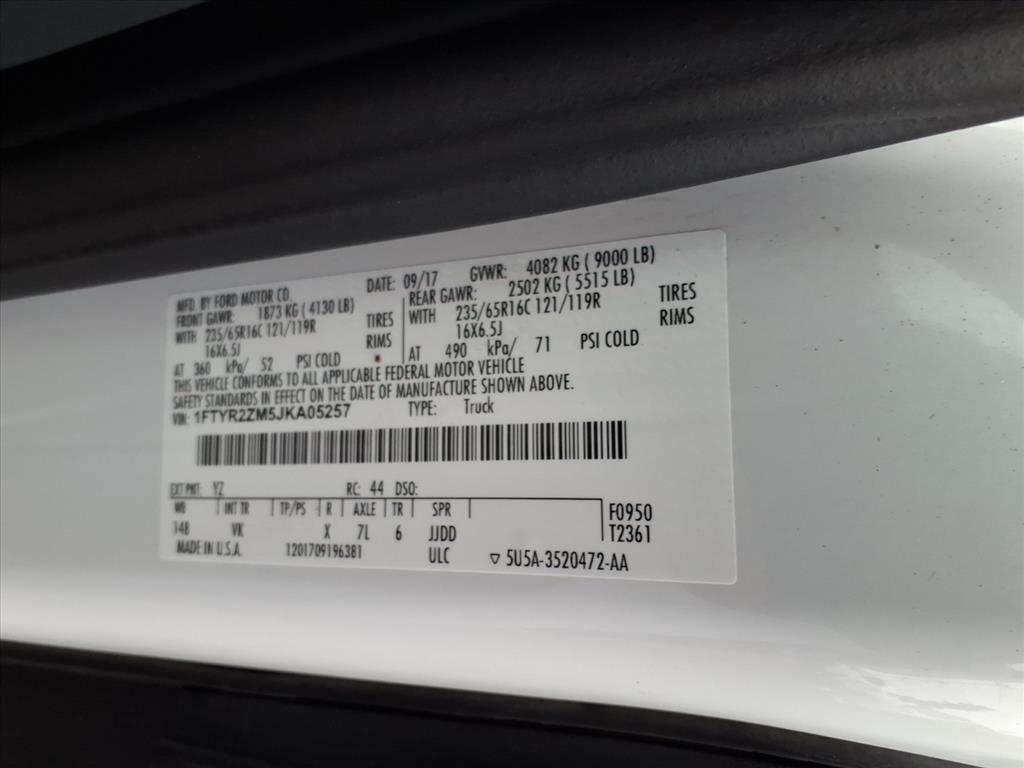 Ford Transit Van T-250 148" Low Rf 9000 GVWR Swing-Out RH Dr 2018