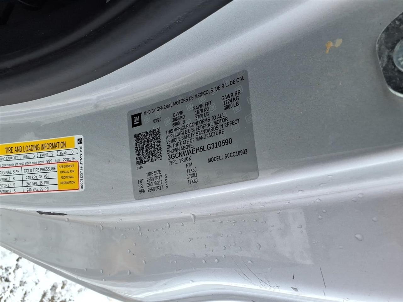 Chevrolet Silverado 1500 2WD Reg Cab 140" Work Truck 2020