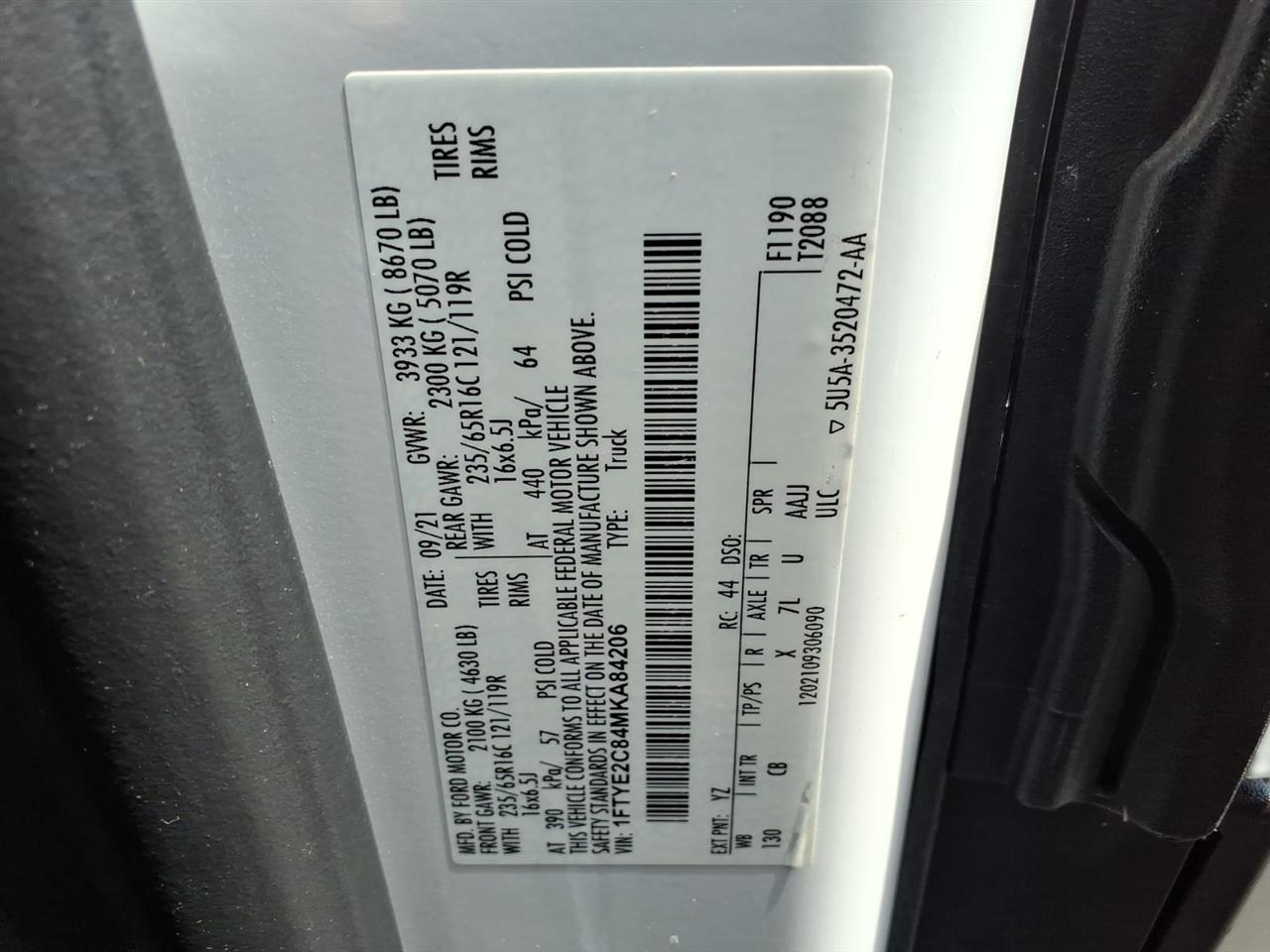 Ford Transit Cargo Van T-150 130" Med Rf 8670 GVWR AWD 2021