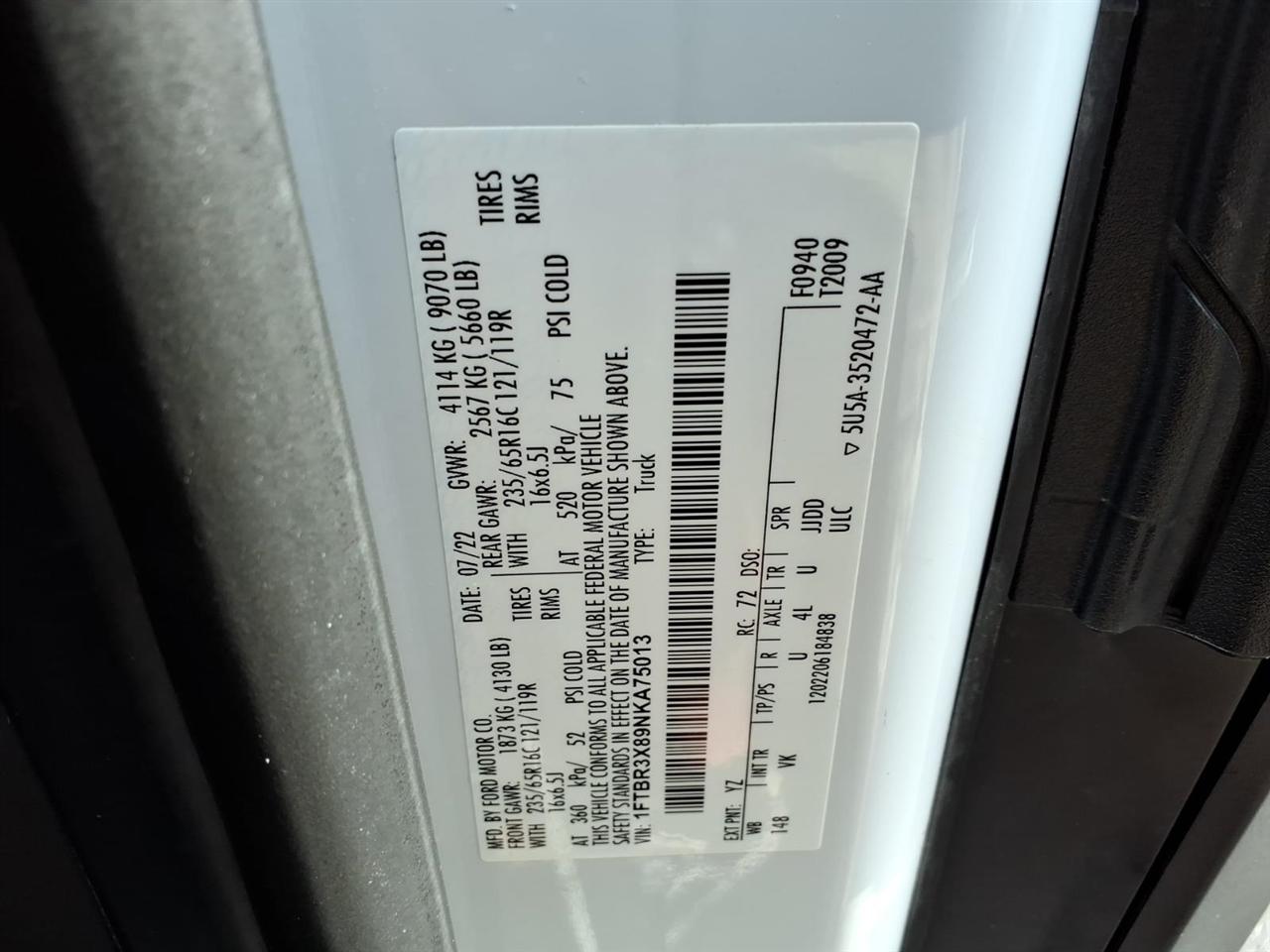 Ford Transit Cargo Van T-250 148" EL Hi Rf 9070 GVWR RWD 2022
