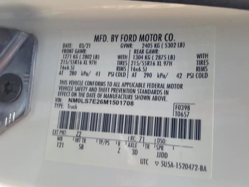 Ford Transit Connect Cargo Van XL LWB w/Rear 180 Degree Door 2021