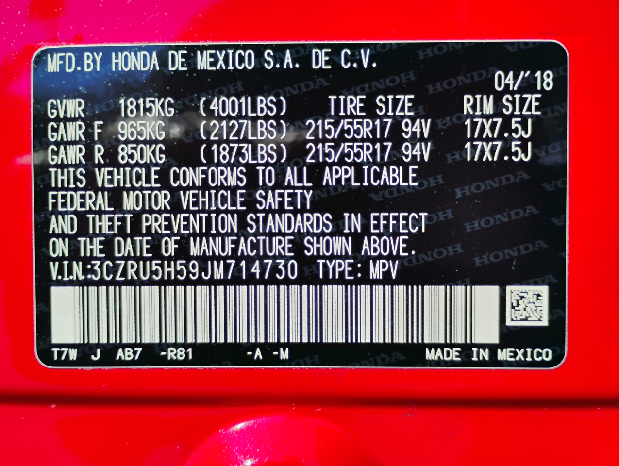 Honda HR-V EX 2WD CVT 2018