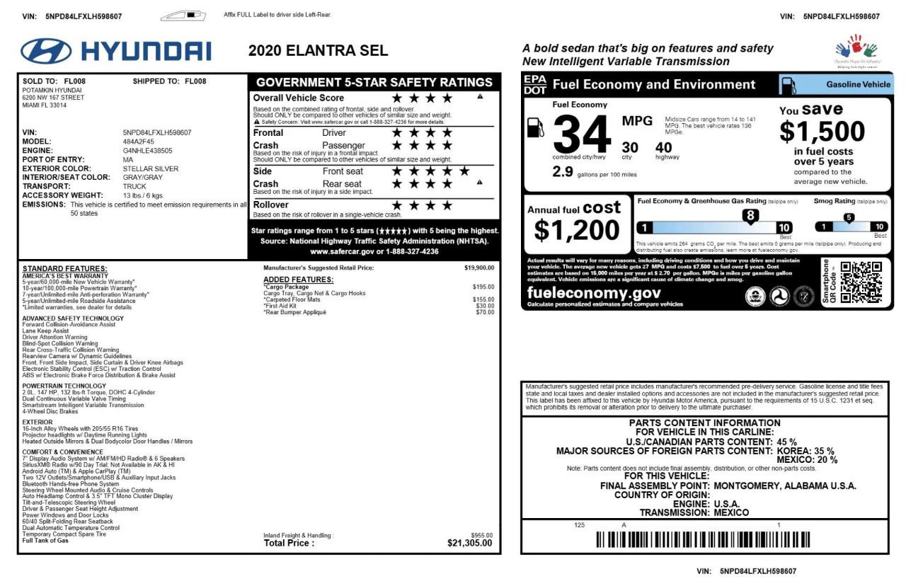 Hyundai Elantra SEL 2020