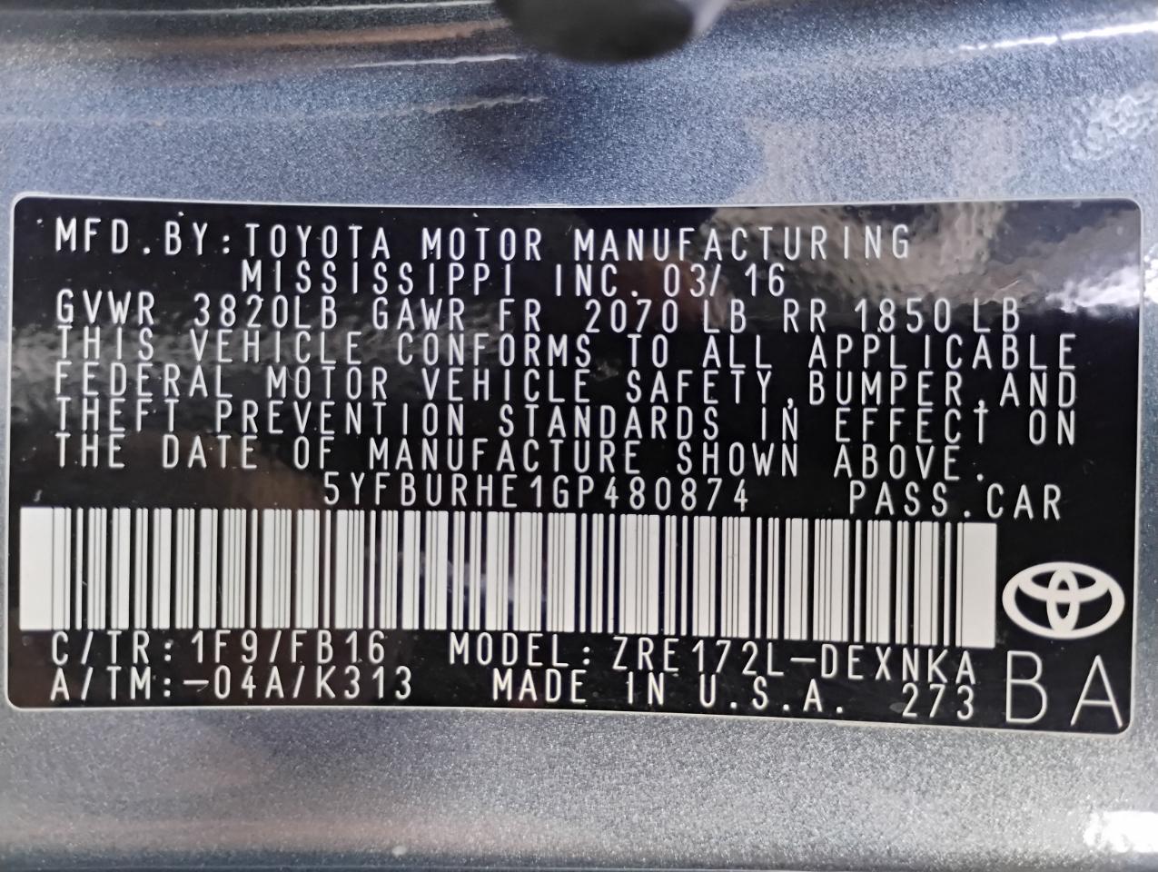 Toyota Corolla LE CVT 2016