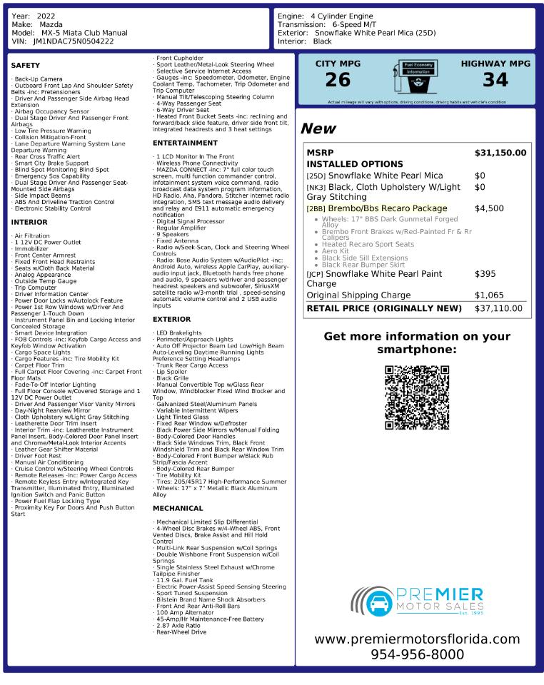 Mazda MX-5 Miata Club 6MT 2022