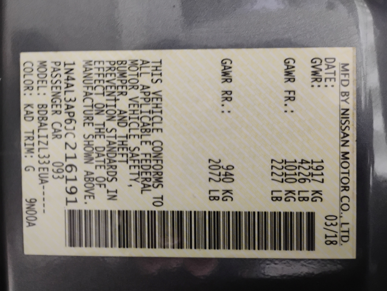 Nissan Altima 2.5 SV 2018