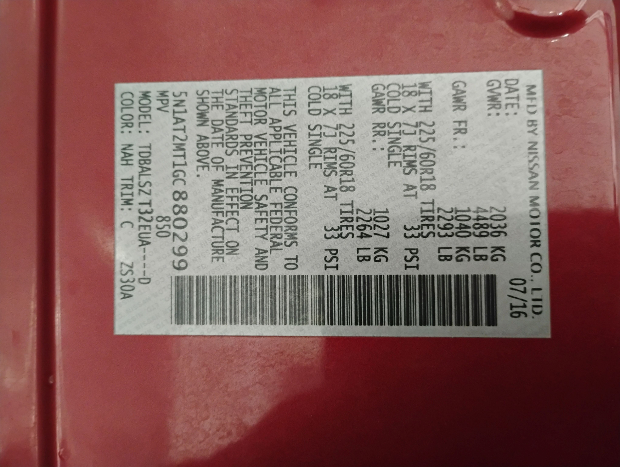 Nissan Rogue S 2WD 2016