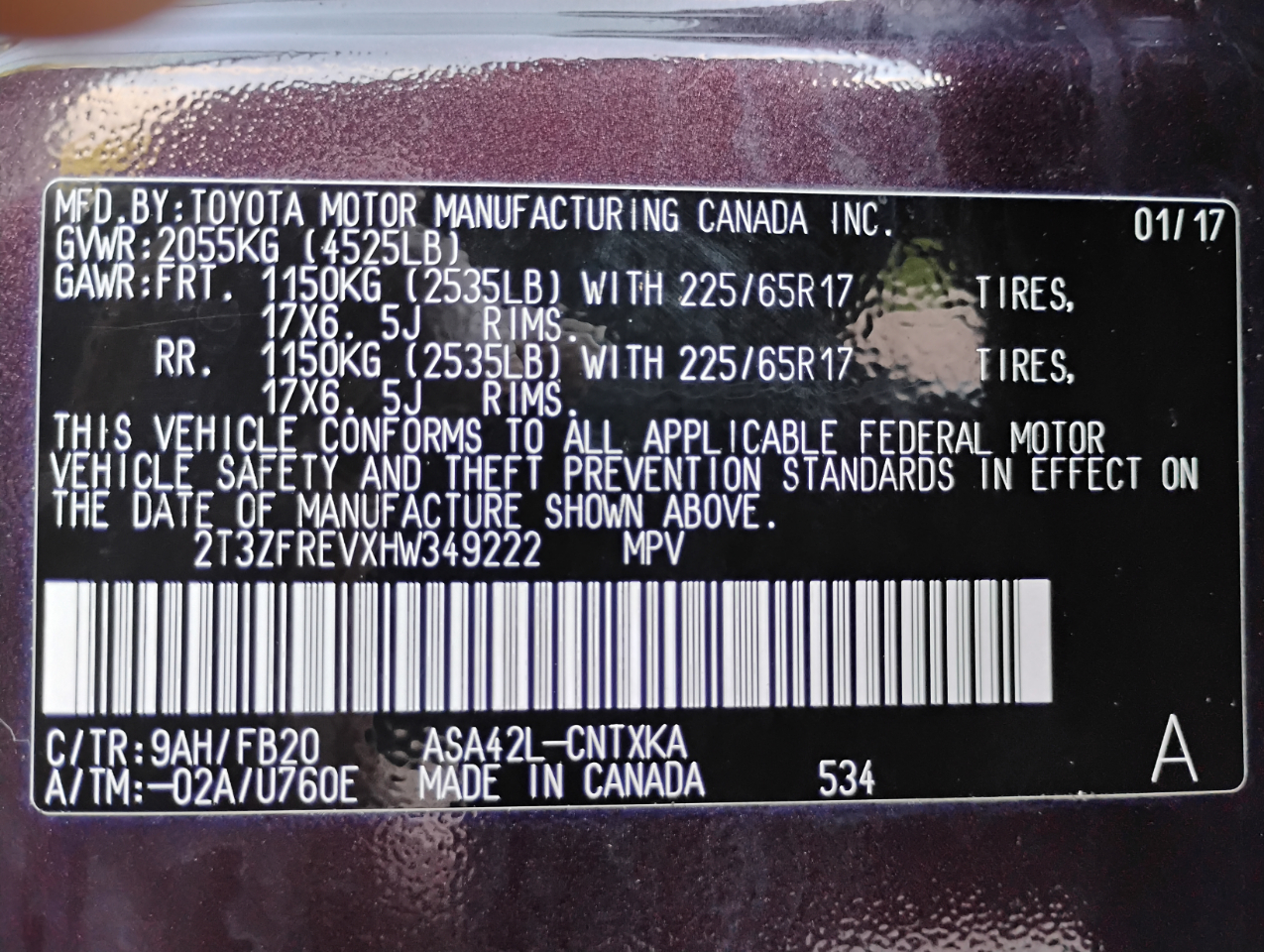 Toyota RAV4 LE FWD 2017