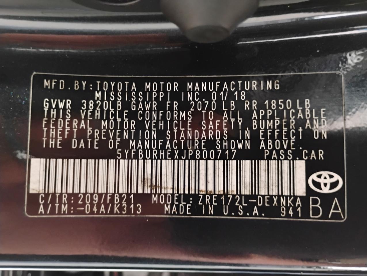 Toyota Corolla L CVT 2018