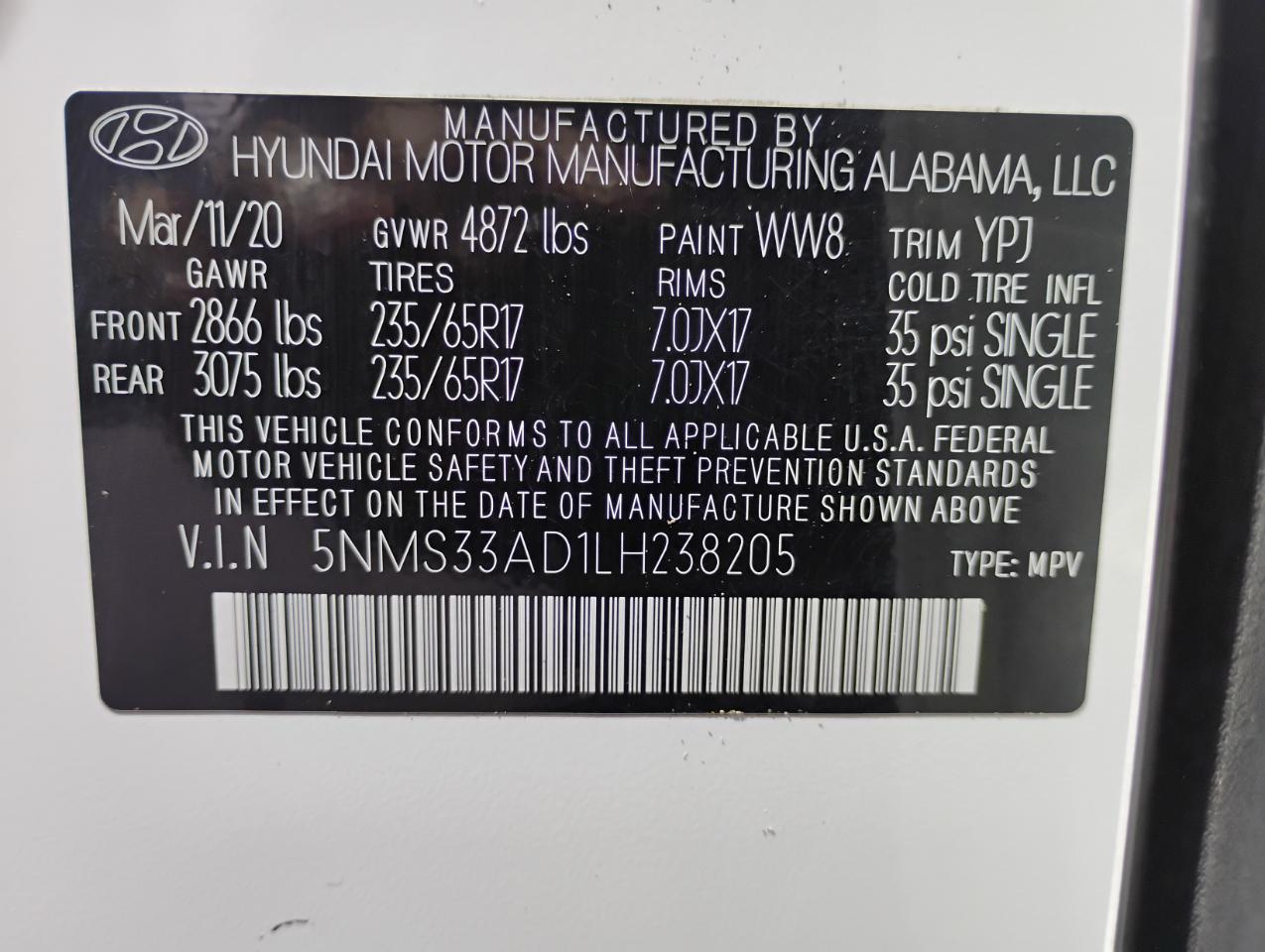 Hyundai Santa Fe SEL 2.4 2020