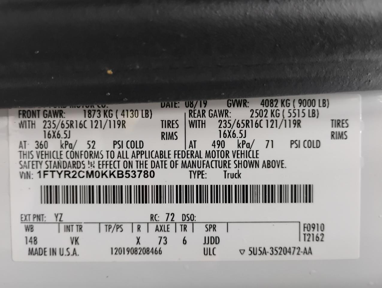 Ford Transit 250 Van Med. Roof w/Sliding Pass. 148-in. WB 2019