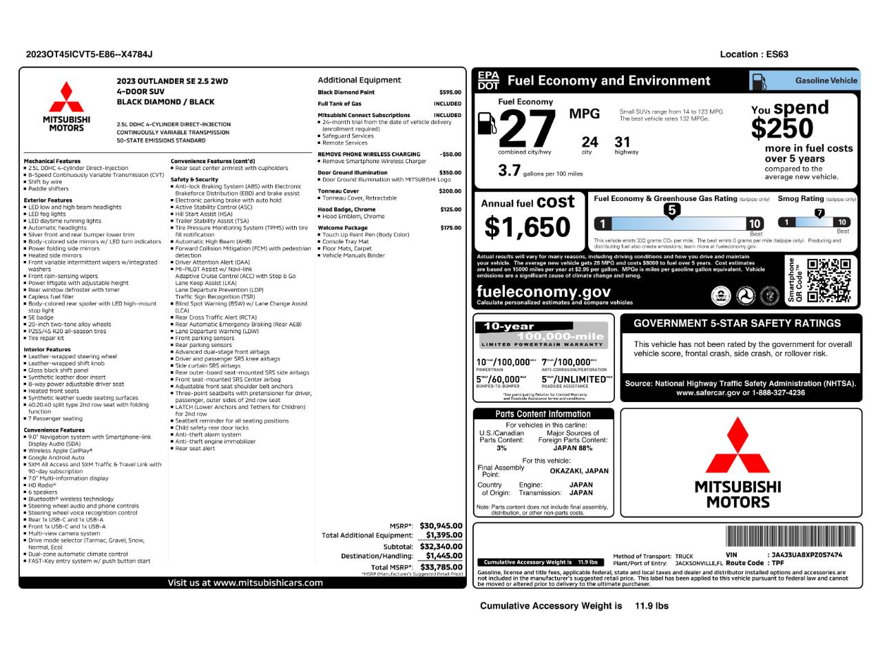 Mitsubishi Outlander SE 2WD 2023