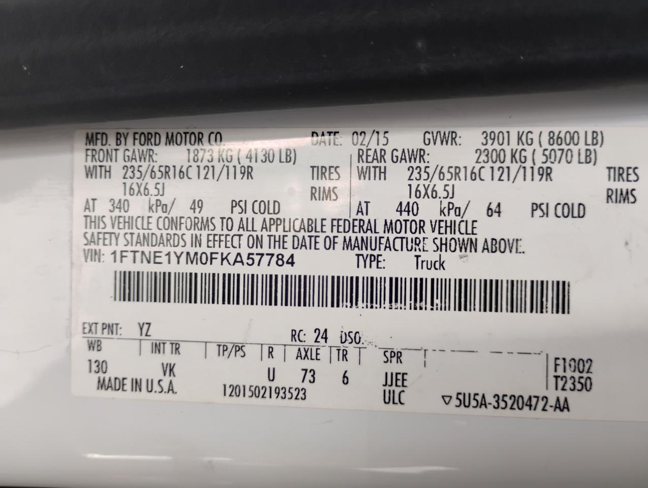 Ford Transit 150 Van Low Roof w/Sliding Pass. 130-in. WB 2015