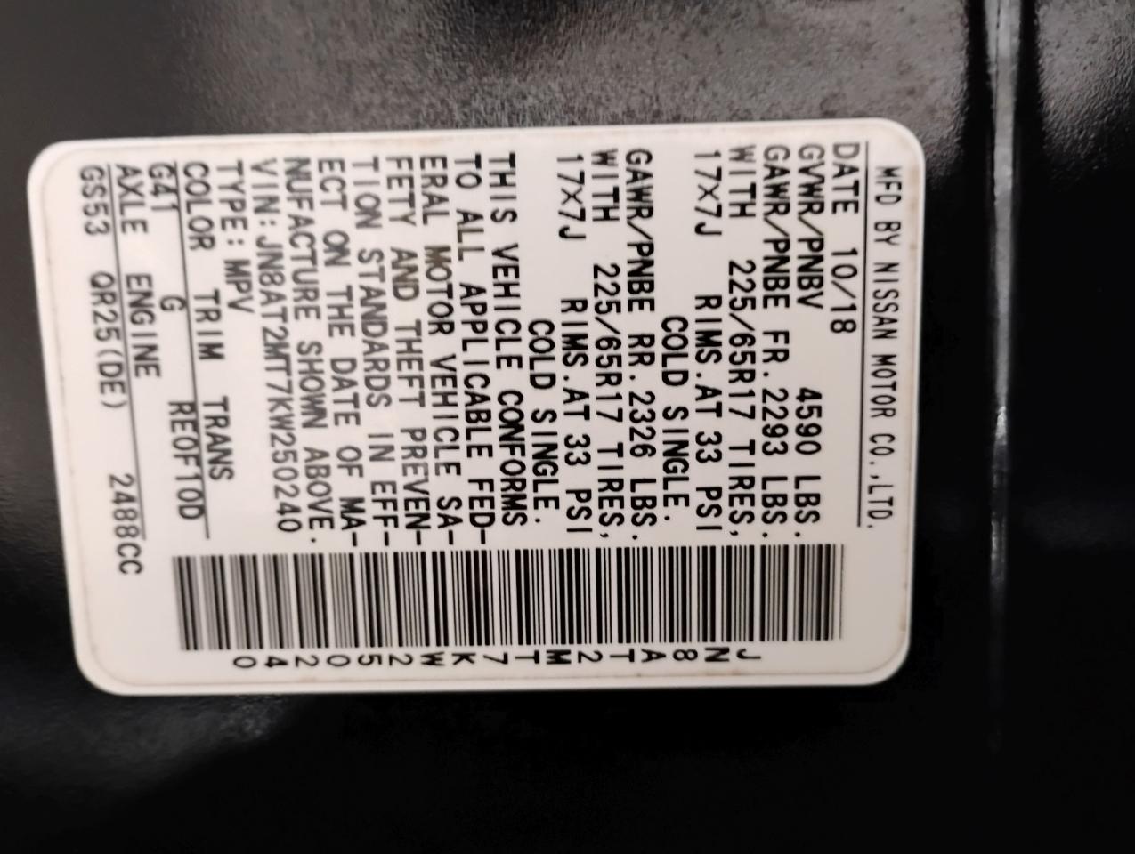 Nissan Rogue SV 2WD 2019