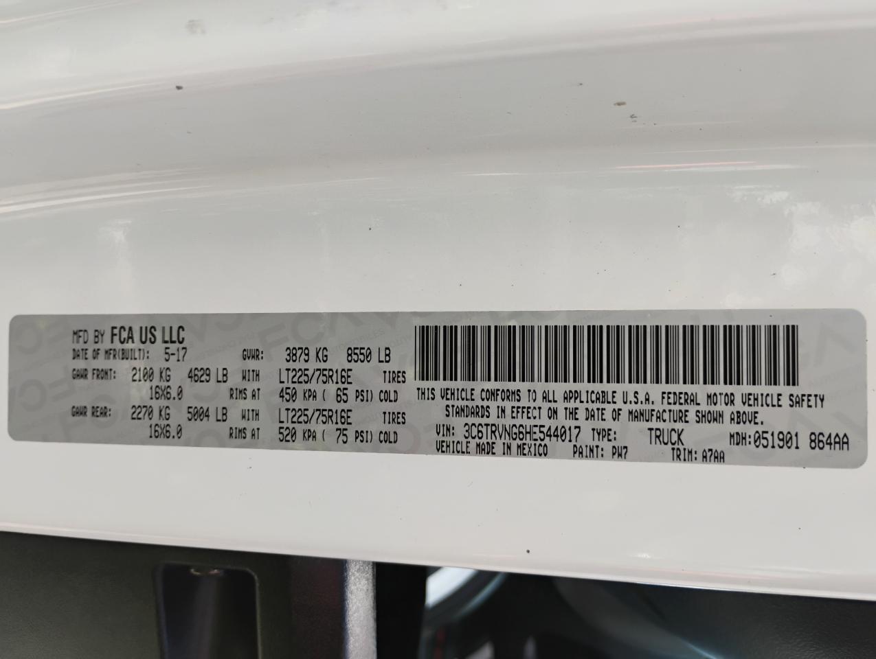 RAM Promaster 1500 Low Roof Tradesman 118-in. WB 2017