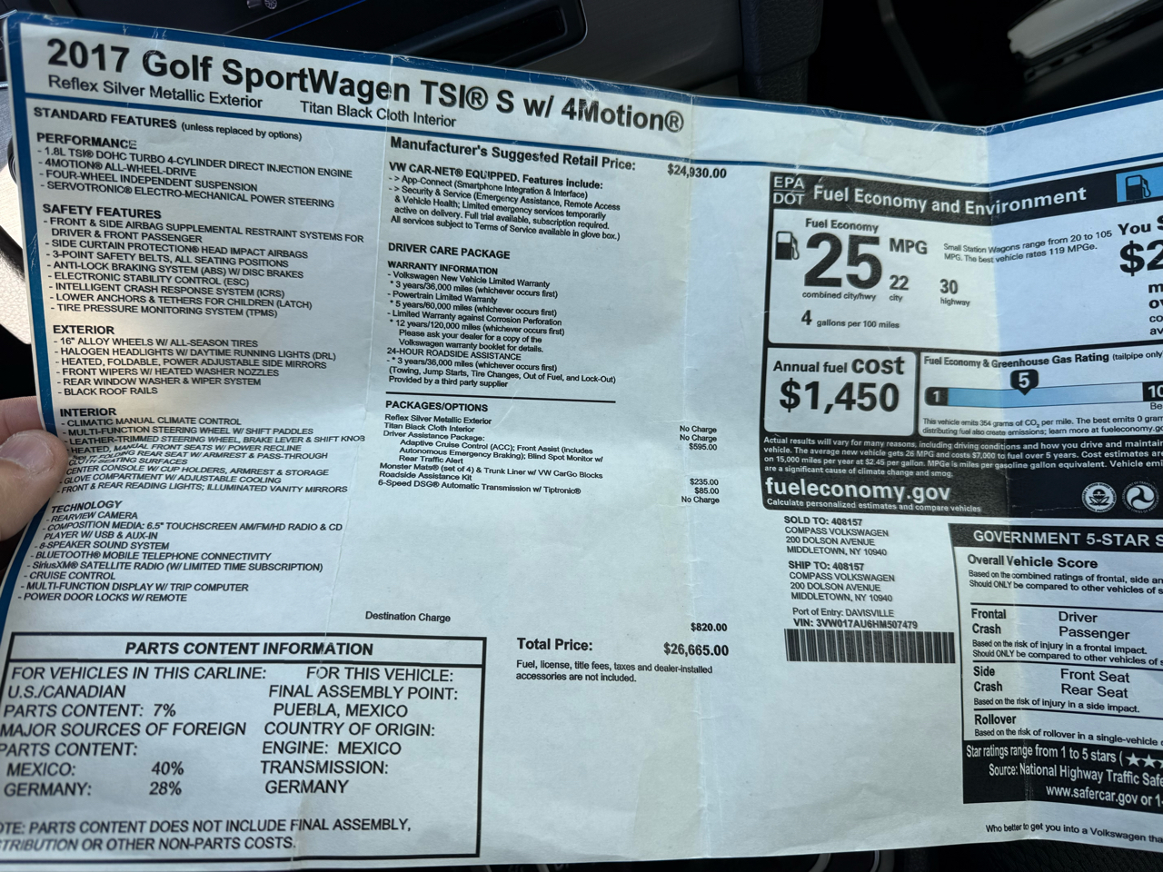 Volkswagen Golf SportWagen 1.8T S Auto 4MOTION 2017