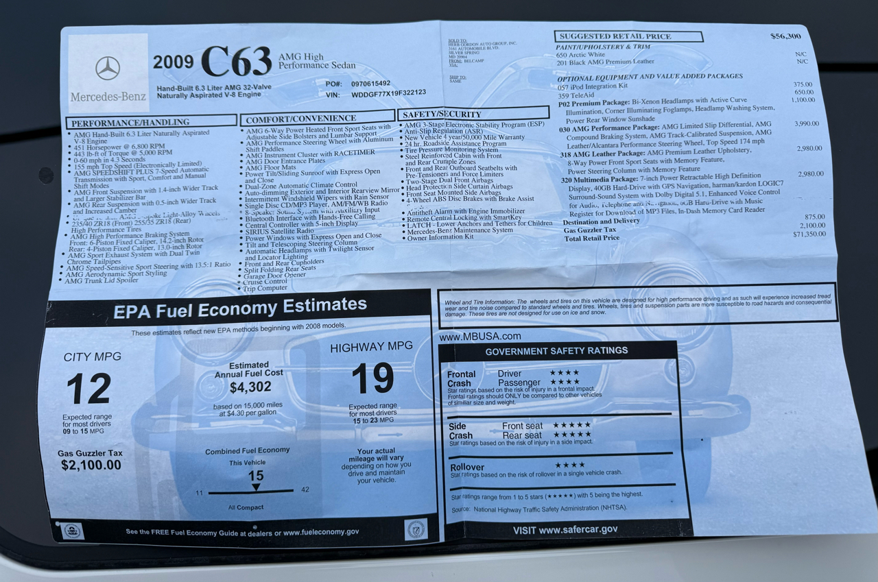 Mercedes-Benz C-Class 4dr Sdn 6.3L AMG RWD 2009