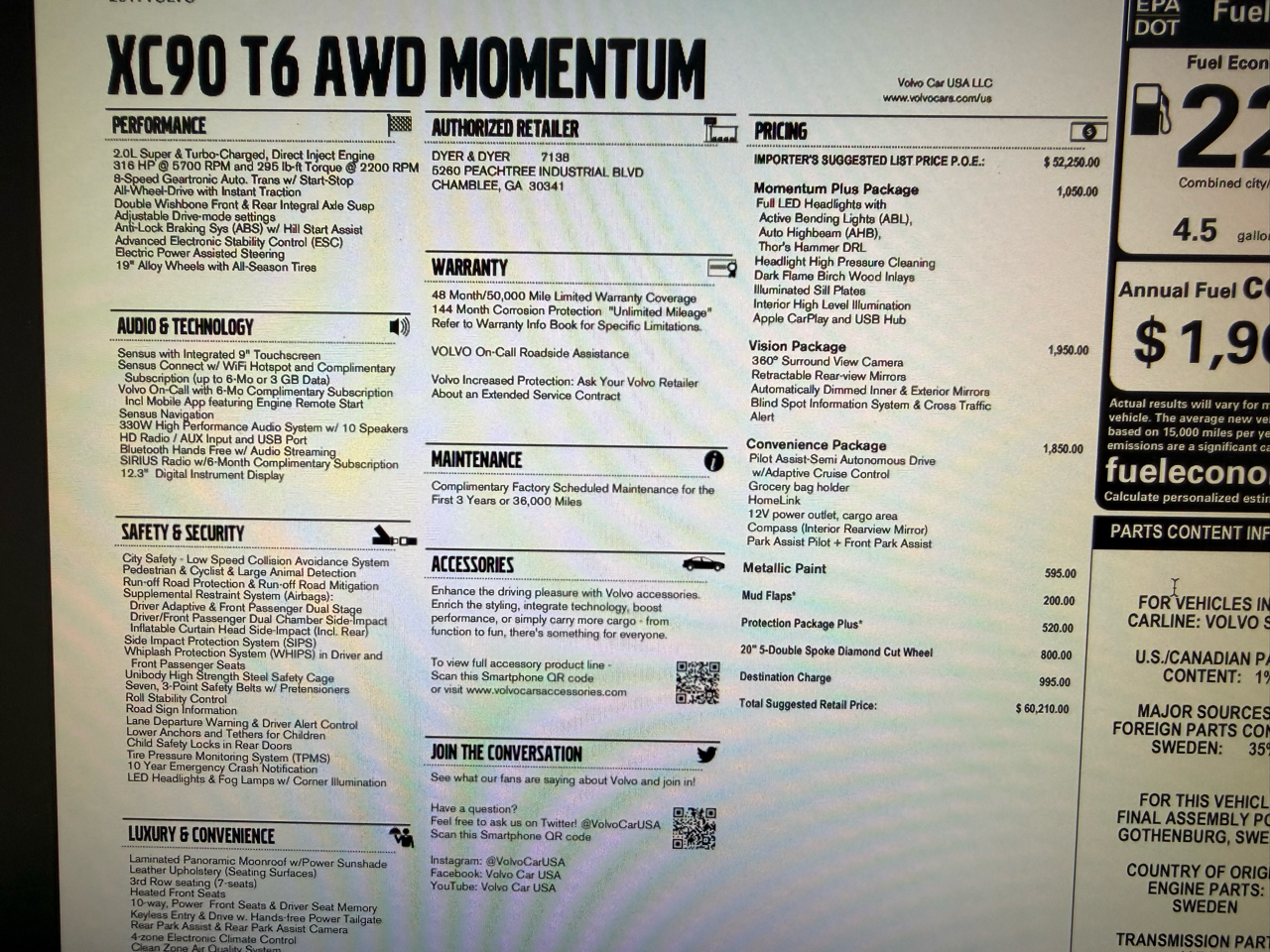 Volvo XC90 T6 AWD 7-Passenger Momentum 2017