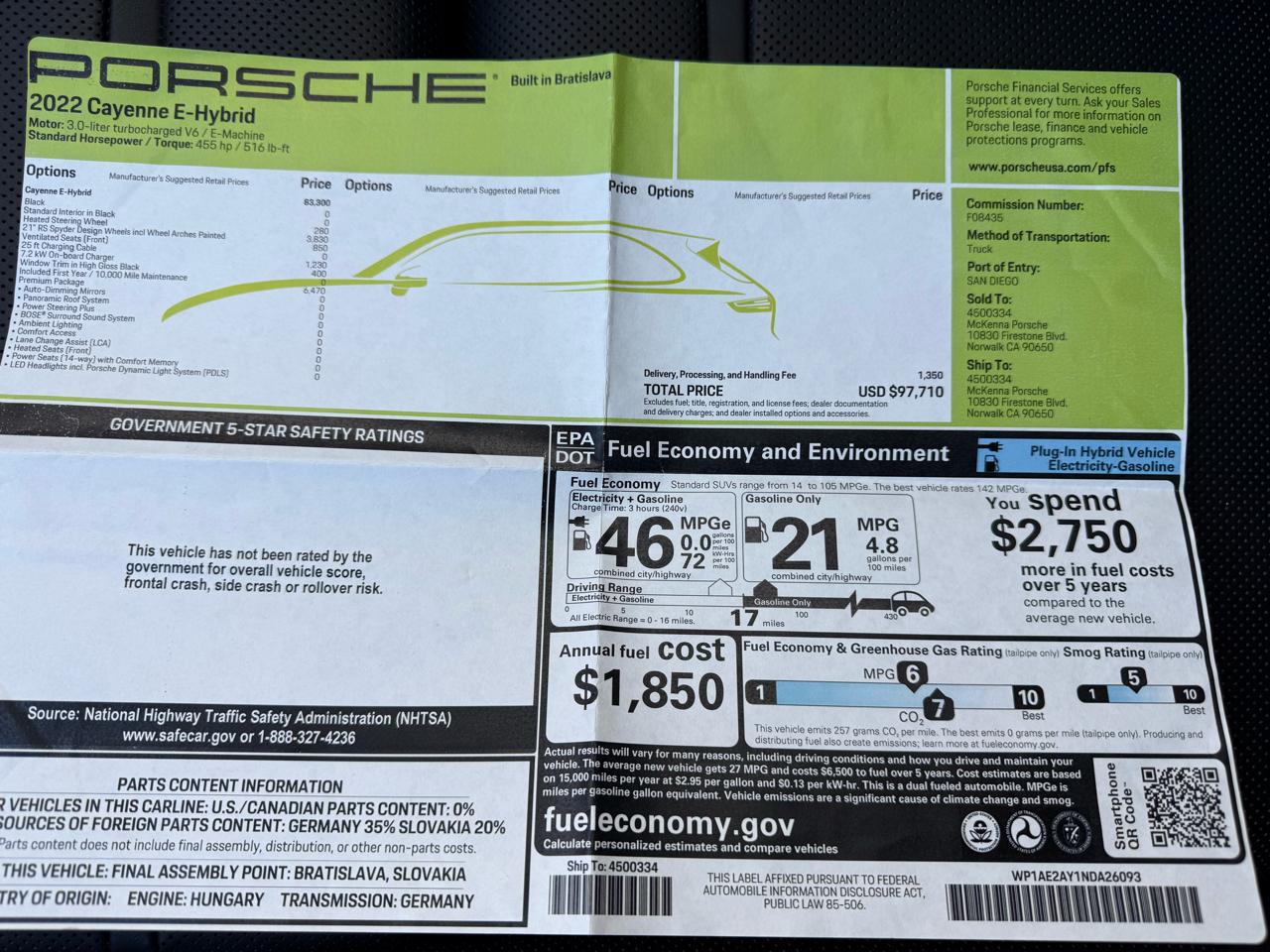 Porsche Cayenne Platinum Edition E-Hybrid AWD 2022