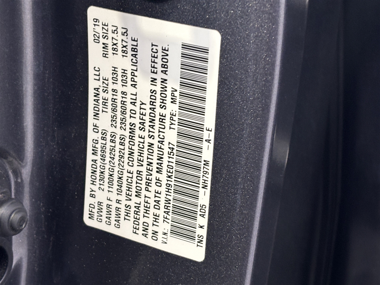 Honda CR-V Touring 2WD 2019