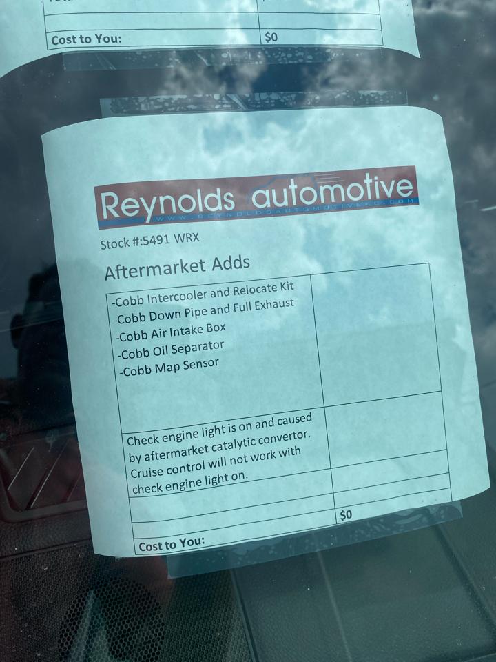 Subaru WRX Premium Manual 2019