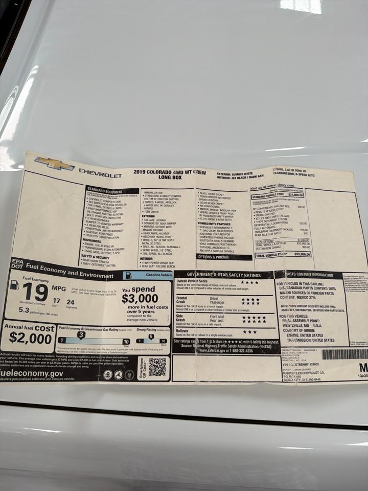 Chevrolet Colorado 4WD Crew Cab 140.5" Work Truck 2019