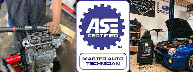 First Class Auto offers a ASE Certified Automotive Technician