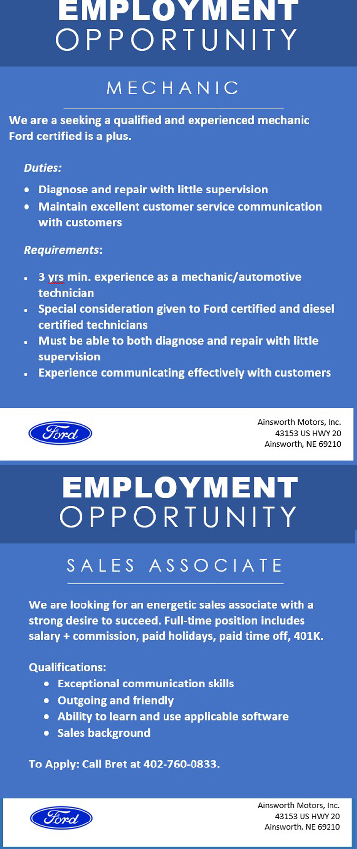 Employment opportunity